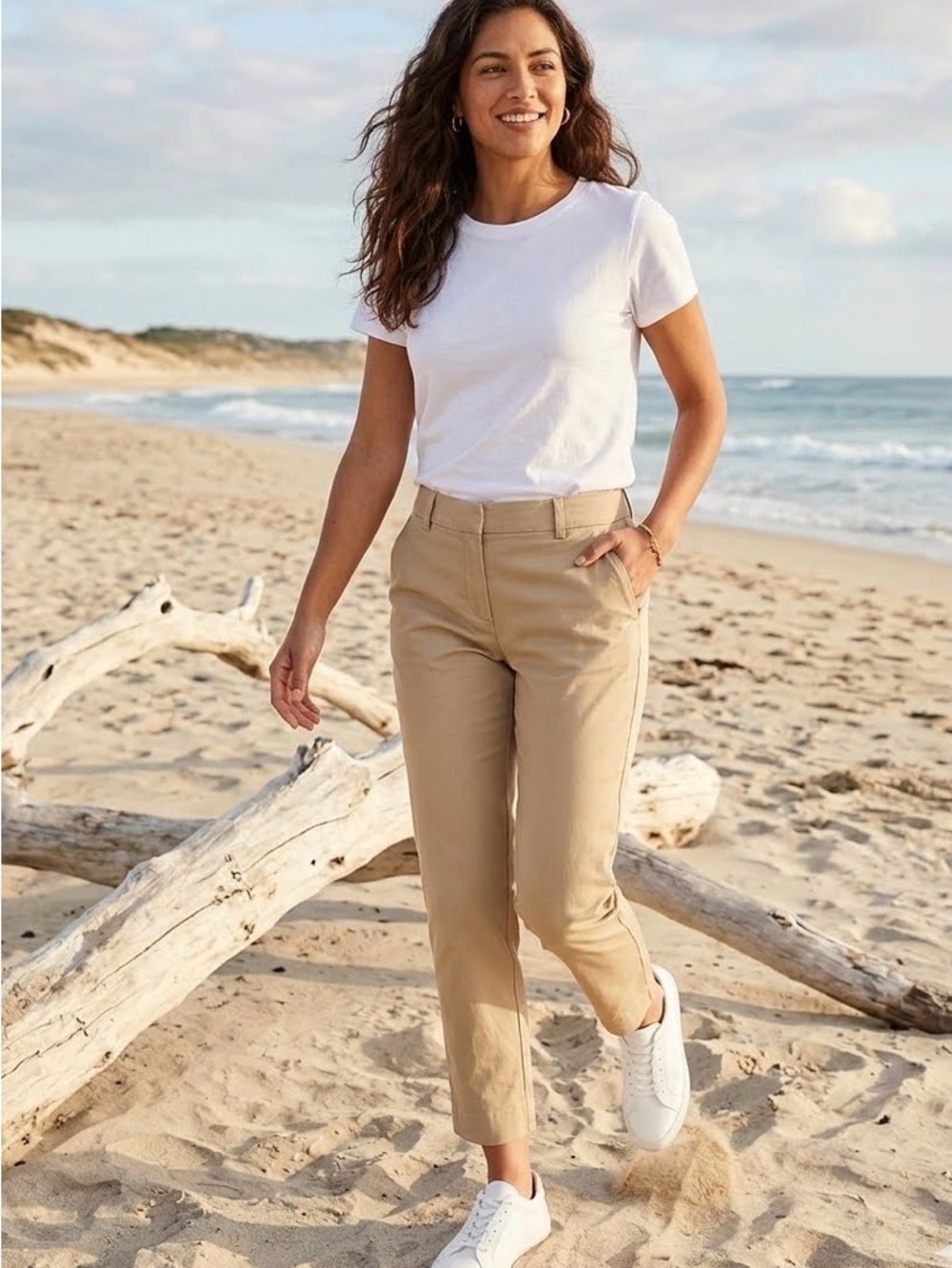 Tommy Hilfiger Tan Crop Low Rise Waist Light Tan Boyfriend Cut Chino Pants sz 2
